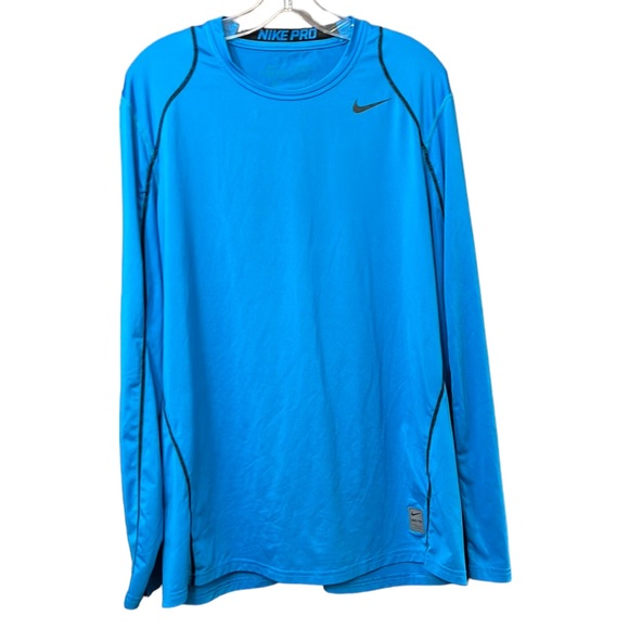 Nike Pro Men’s Blue Fitted Activewear Long Sleeves Shirt Size L Dri-Fit - Picture 3 of 8